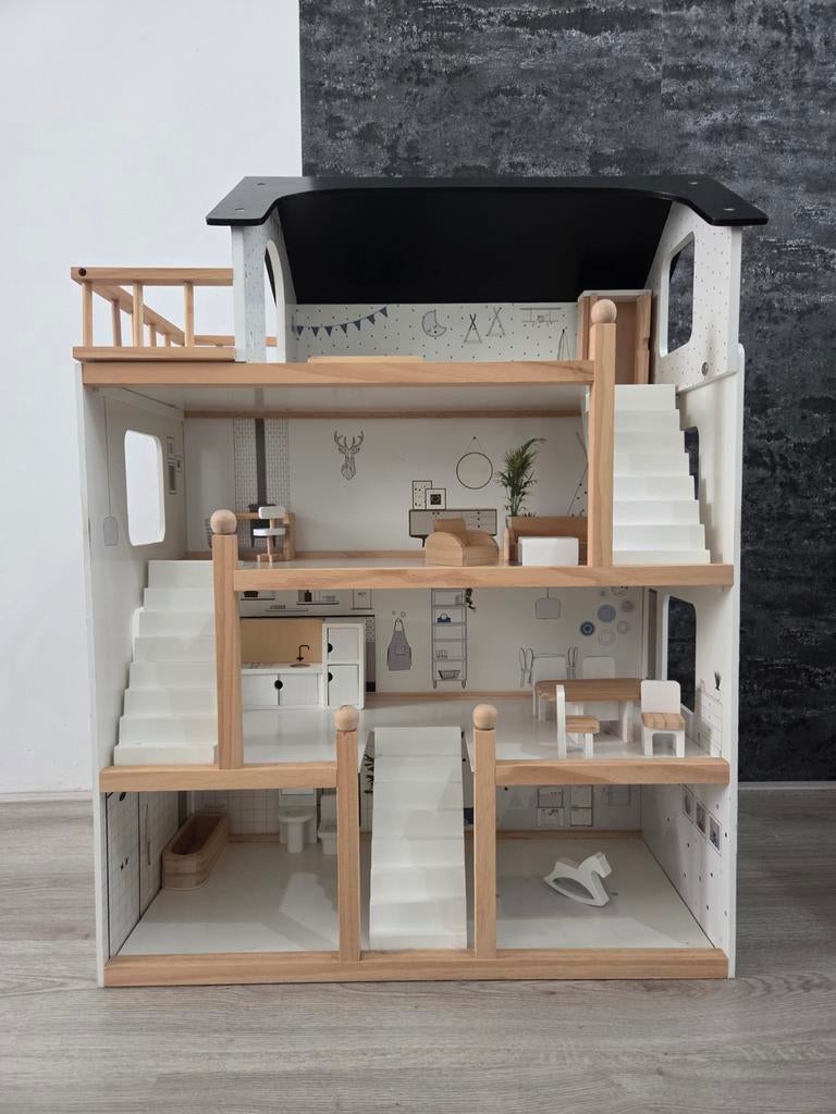 XL Houten poppenhuis incl. 19-delige meubelset | «La maison, Kinderen en Baby's, Speelgoed | Poppenhuizen, Ophalen, Poppenhuis