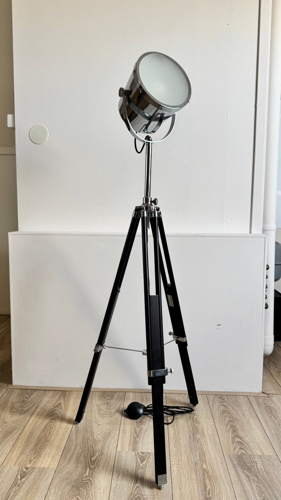 Industriële vloerlamp / studiolamp chroom verstelbaar, Ophalen, Zo goed als nieuw, 150 tot 200 cm