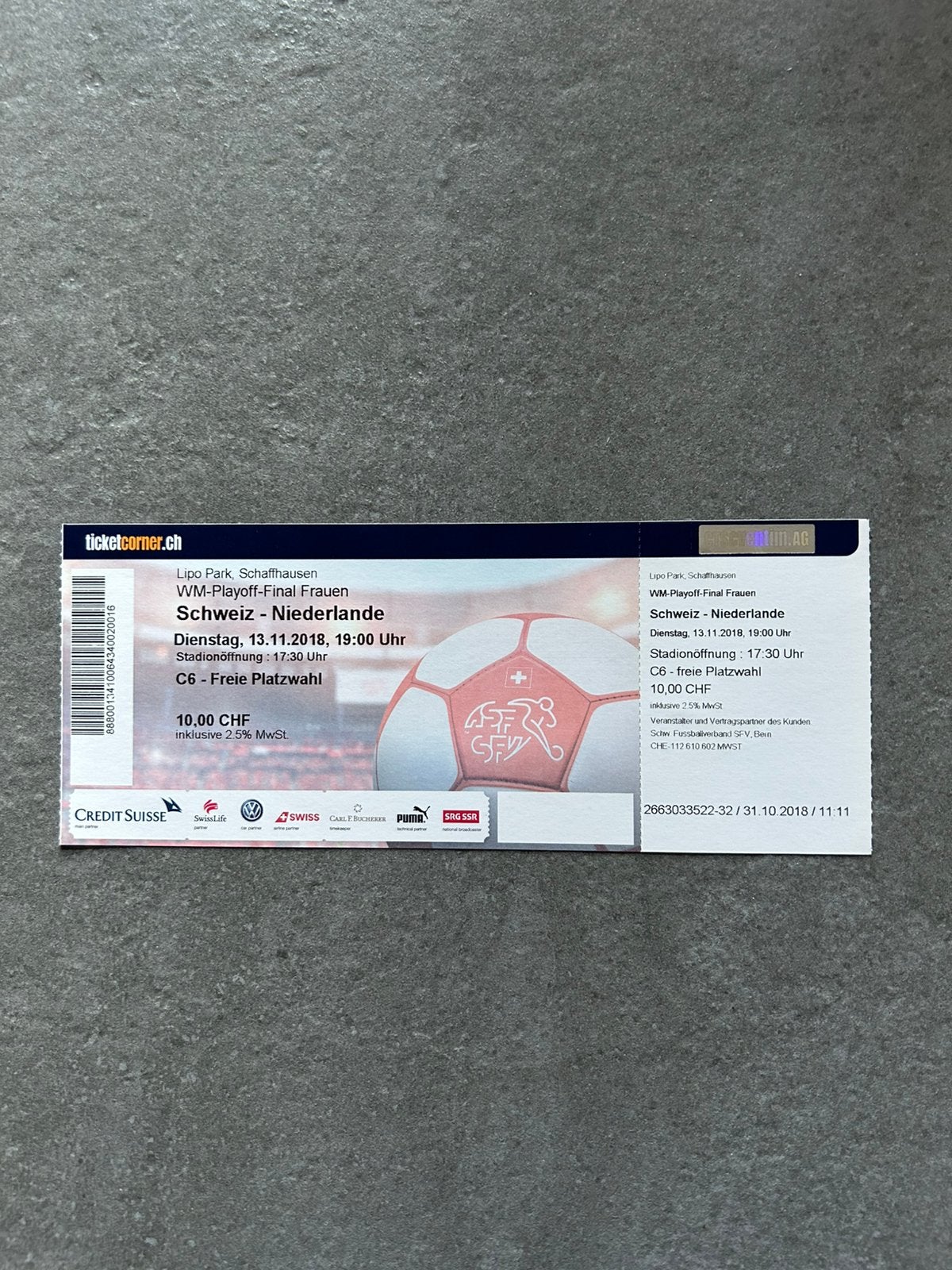 Zwitserland - Nederland ticket, Ophalen of Verzenden, Overige binnenlandse clubs, Overige typen