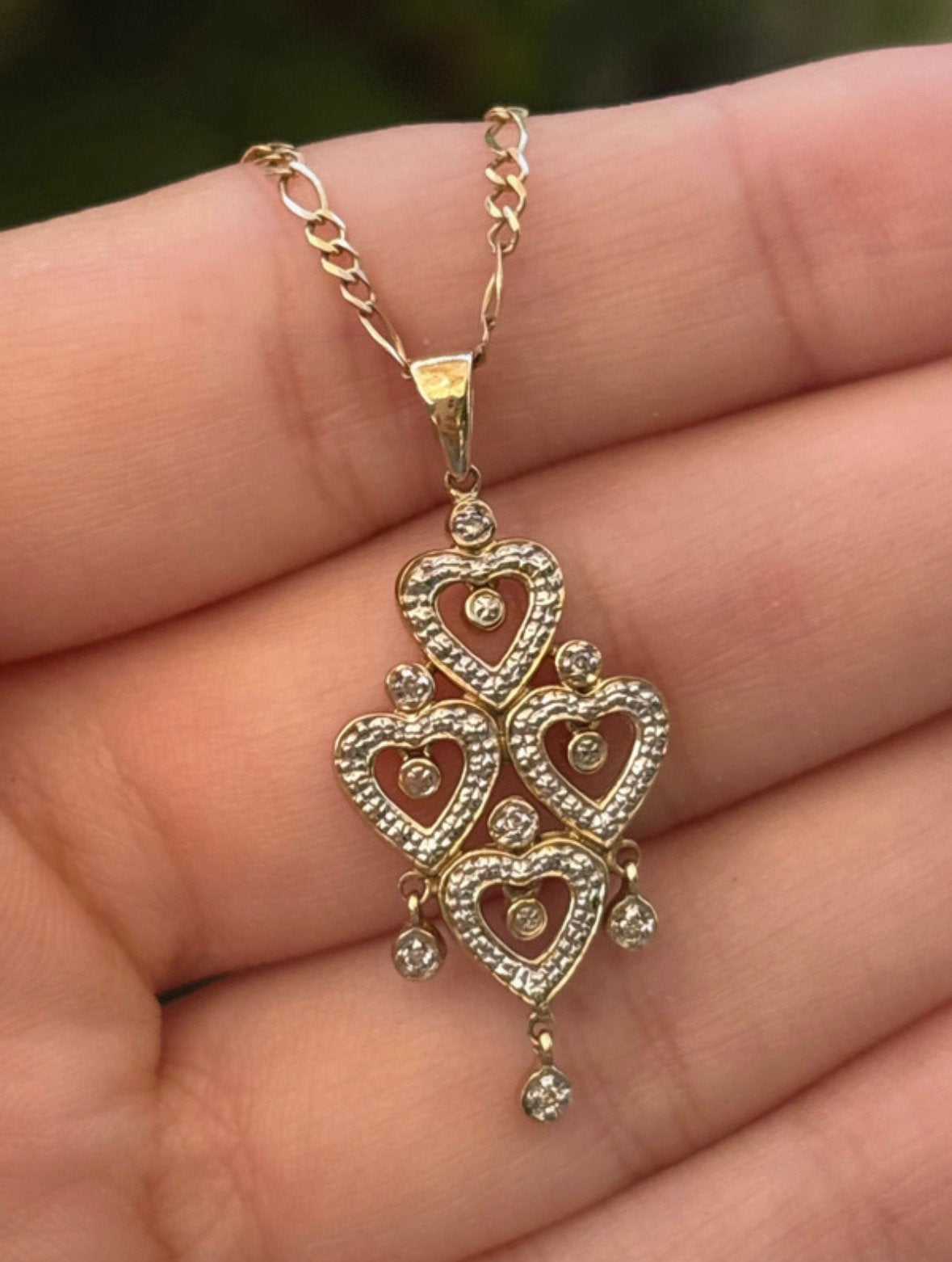 8 karaat gouden hanger, hartvormig, met steentjes, Verzenden, Zo goed als nieuw, Hart, Goud