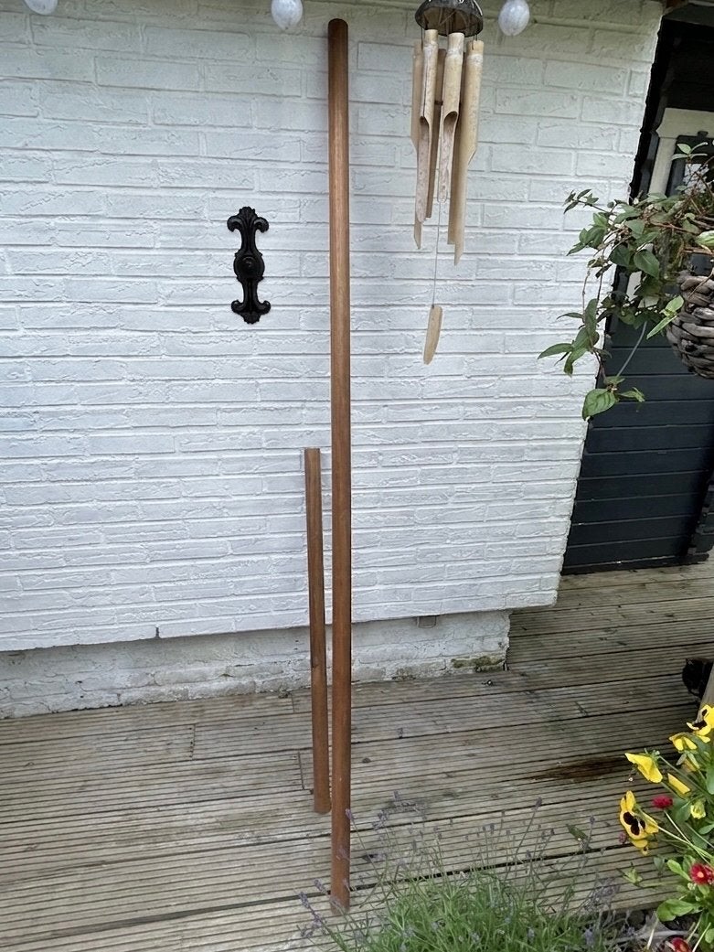 Hardhouten trapleuningen - 1x 2m en 1x 1m, Ophalen, Gebruikt