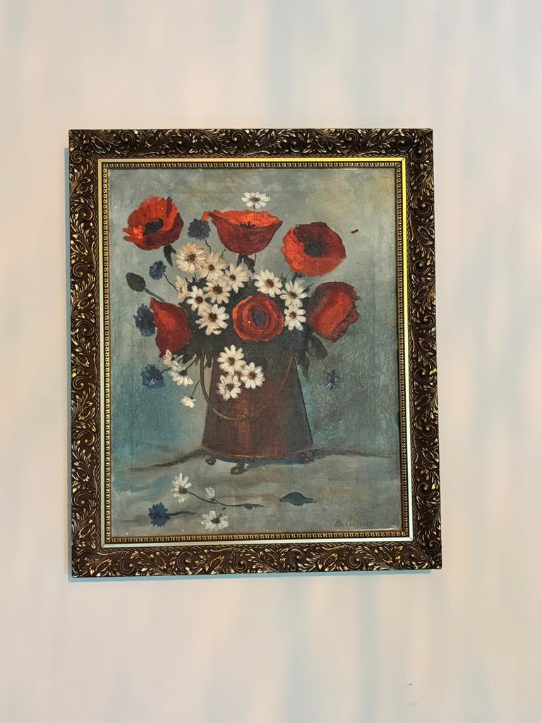 Vintage bloemen schilderij, Ophalen of Verzenden