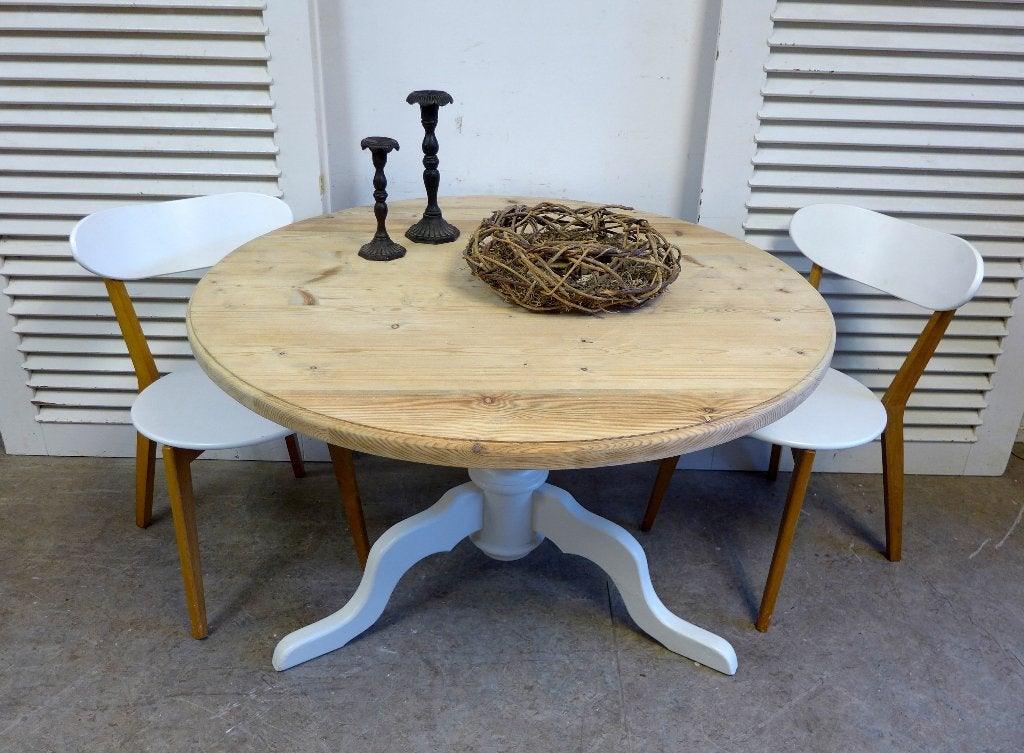 Prachtige landelijke grenen ronde tafel 118 cm, Huis en Inrichting, Ophalen, Zo goed als nieuw, Vijf personen of meer, Onbekend
