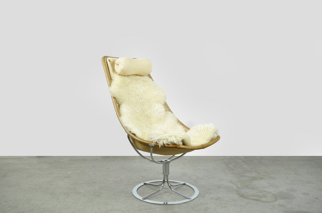 Scandinavische vintage DUX draaifauteuil, Zweden 1970s, Scandinavisch design, DUX, Leer, 75 tot 100 cm