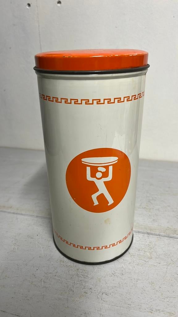Vintage Beschuitbus Turkstra Friesland met Oranje deksel, Verzamelen, Blikken, Ophalen of Verzenden, Gebruikt