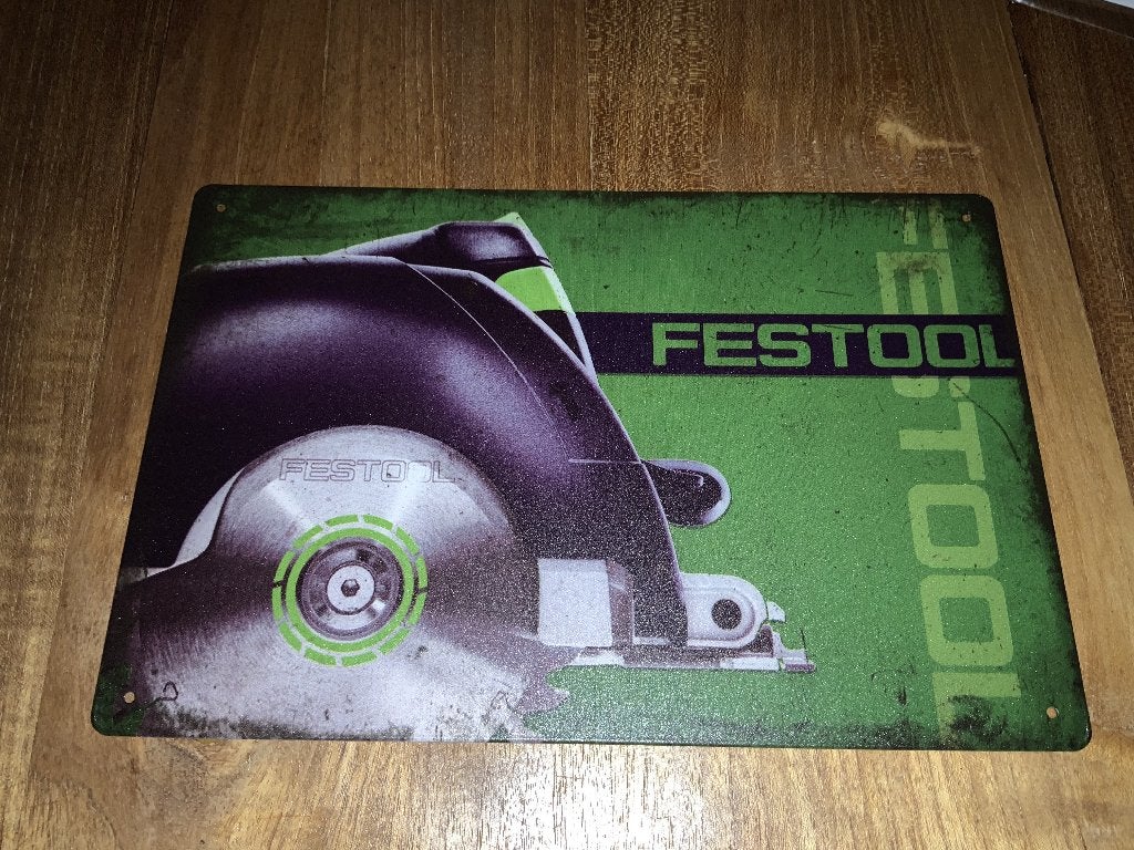 Festool invalzaag metalen reclamebord/ wandbord (old Look), Www.pand50.nl, Reclamebord, Nieuw, Ophalen of Verzenden