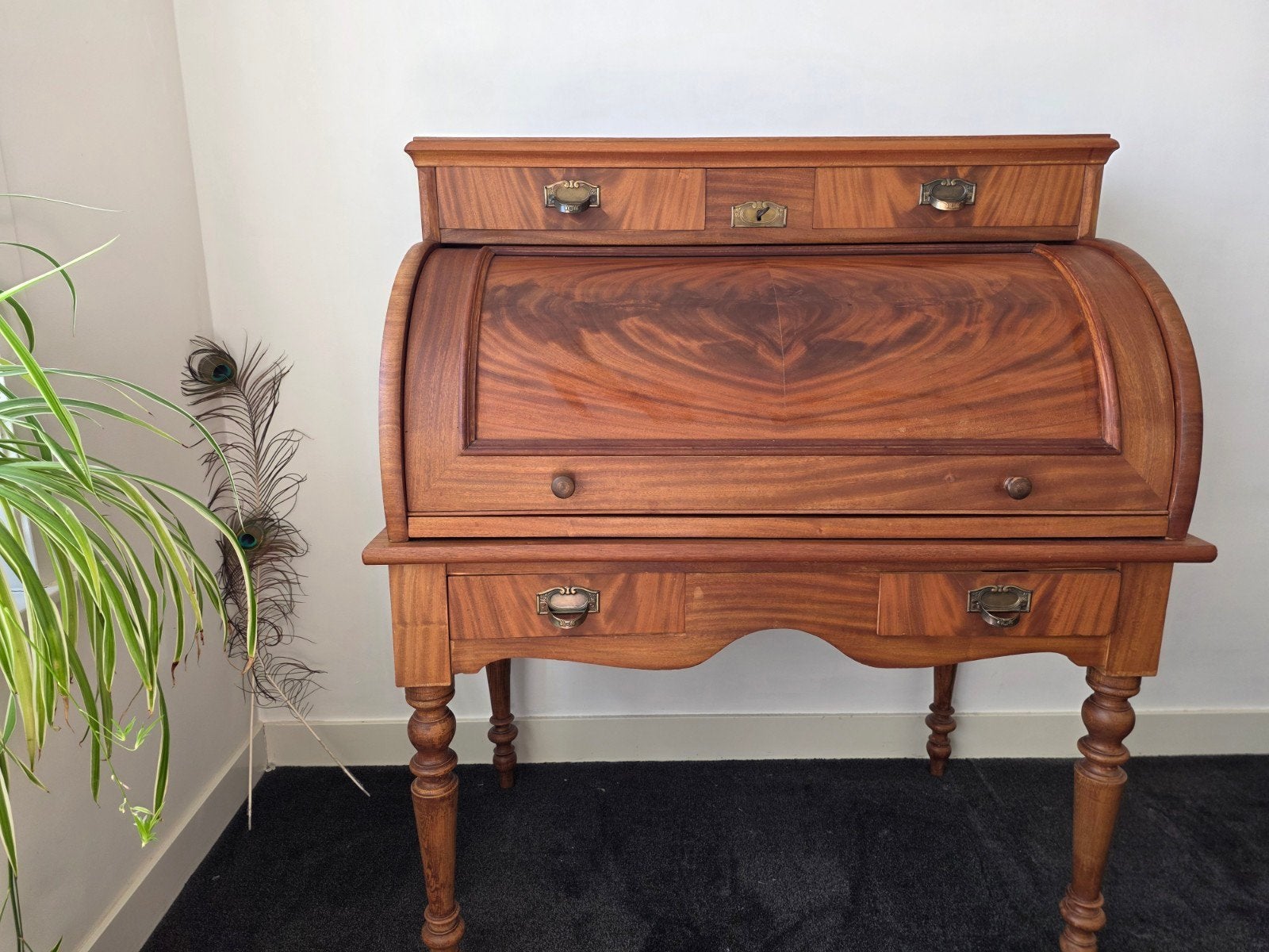 Antiek rolluikbureau van kersenhout (l169xb68xh129cm), Antiek en Kunst, Ophalen