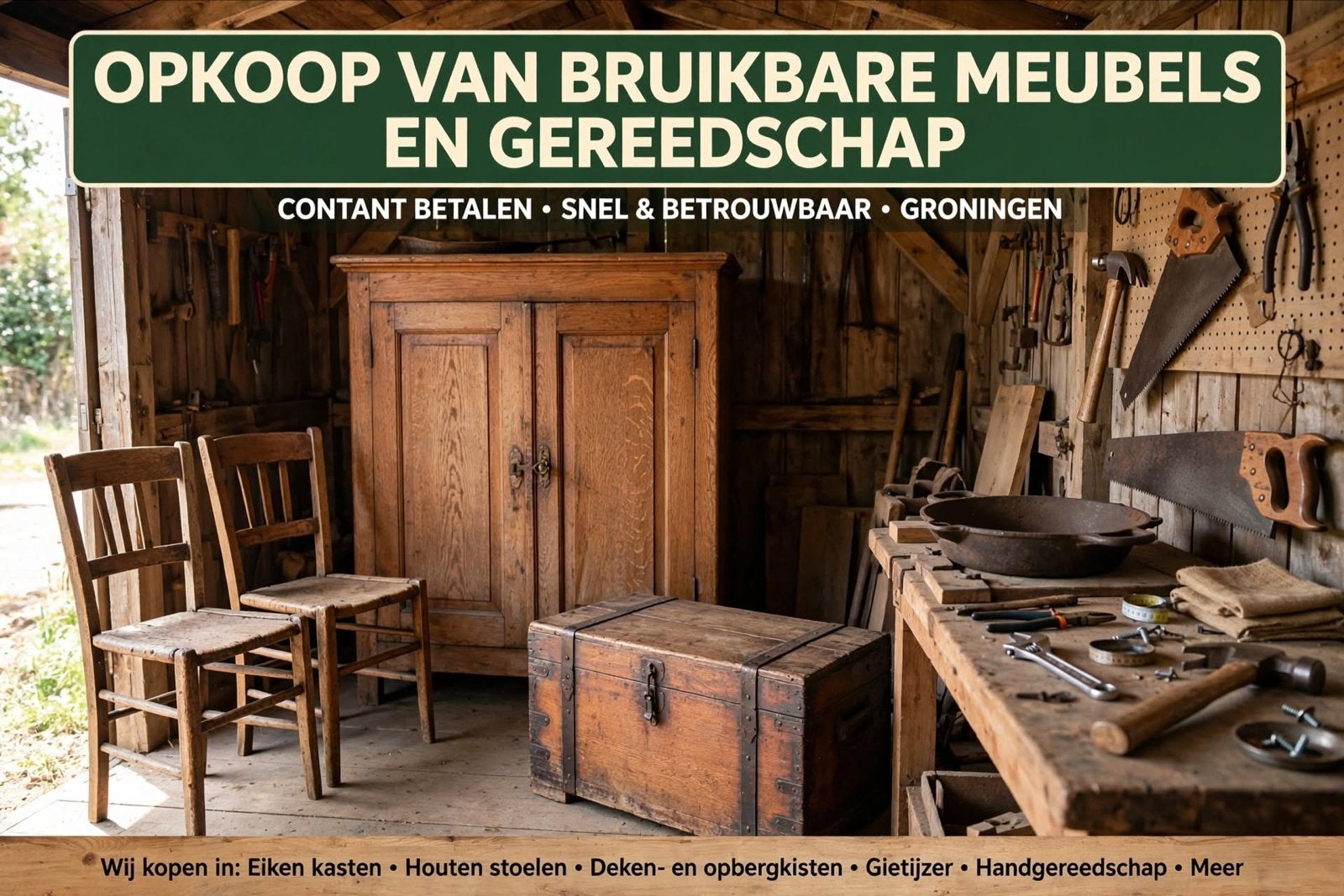 Opkoop bruikbare spullen: meubels, gereedschap, curiosa, Ophalen of Verzenden
