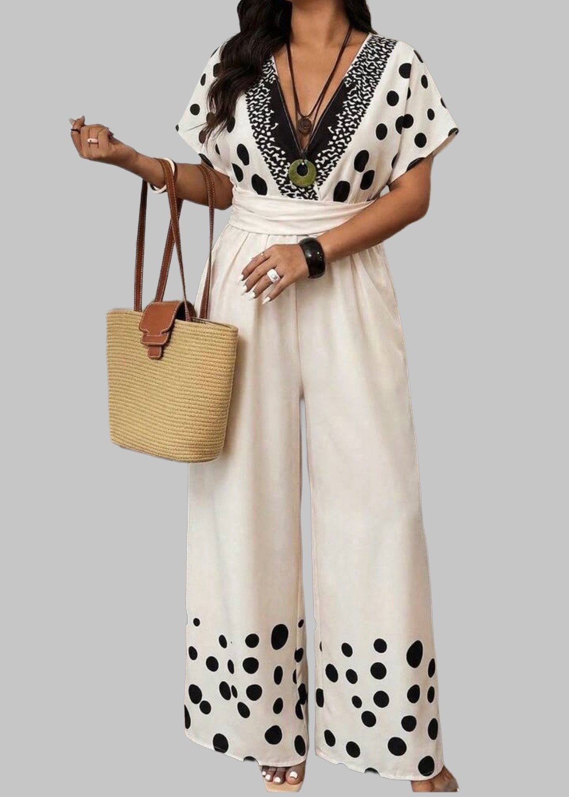Jumpsuit met Polka Dots (44-52), Verzenden, Nieuw, Wit, Broek of Spijkerbroek