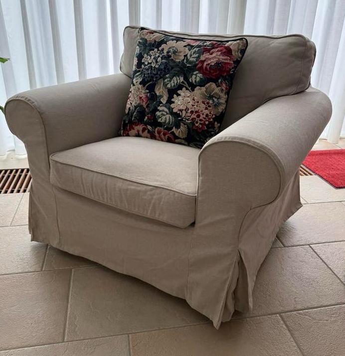IKEA Ektorp bankstel met fauteuils - bloemenprint, Huis en Inrichting, Ophalen of Verzenden, Zo goed als nieuw, 75 tot 100 cm