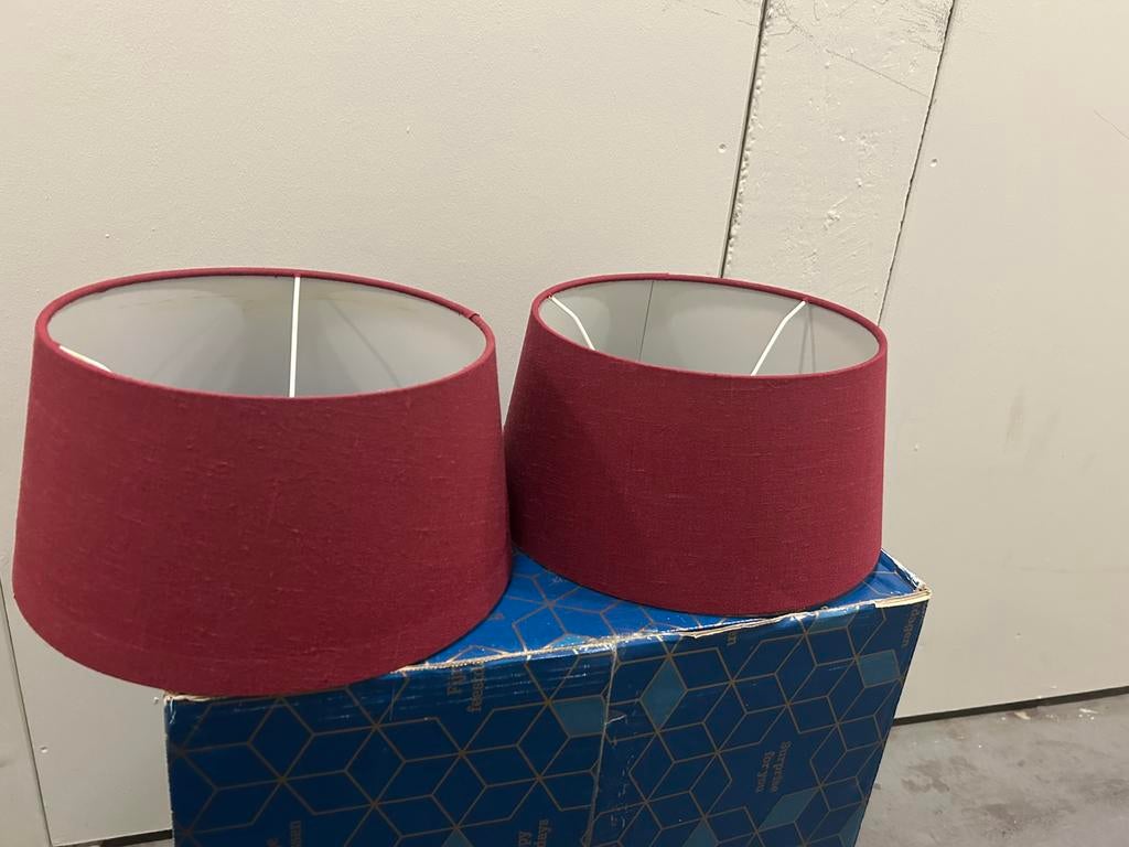 2 lampenkappen bordeaux rood, Ophalen, Zo goed als nieuw, Rood, Rond