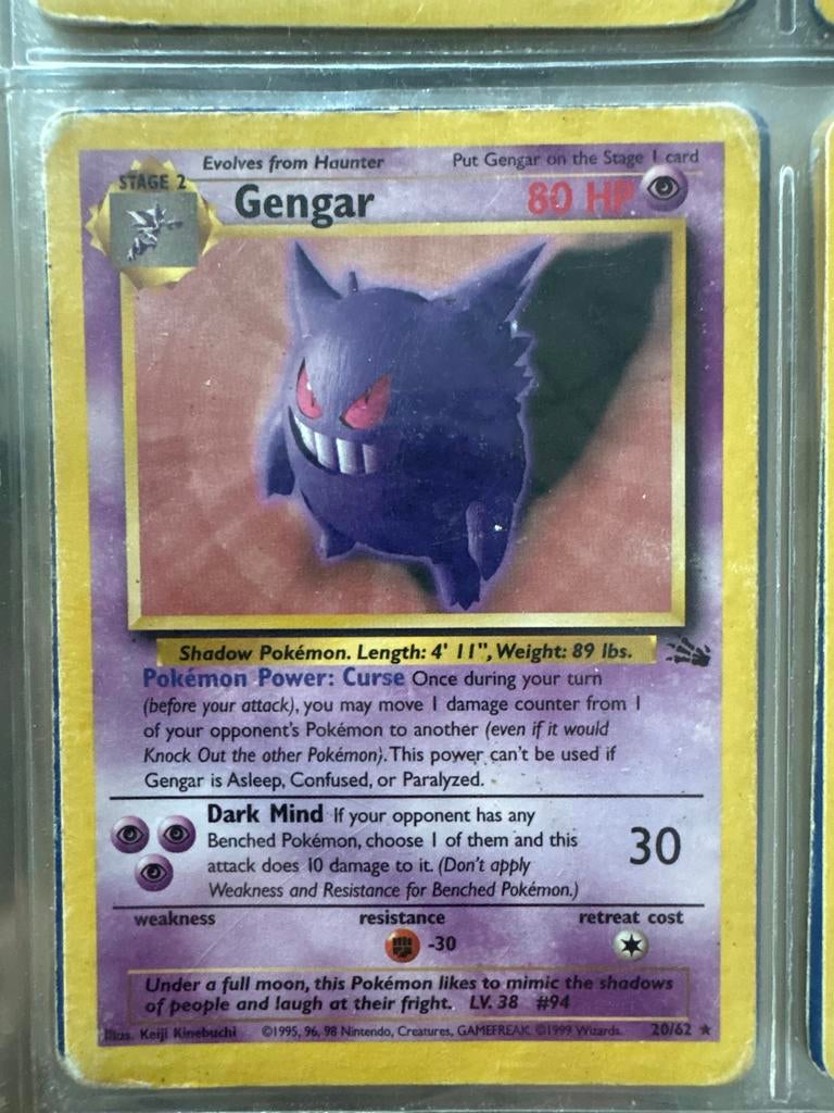 Pokémon Gengar 20/62 Holo Fossil Set (1999) - Zeldzaam!, Ophalen, Gebruikt, Losse kaart, Foil