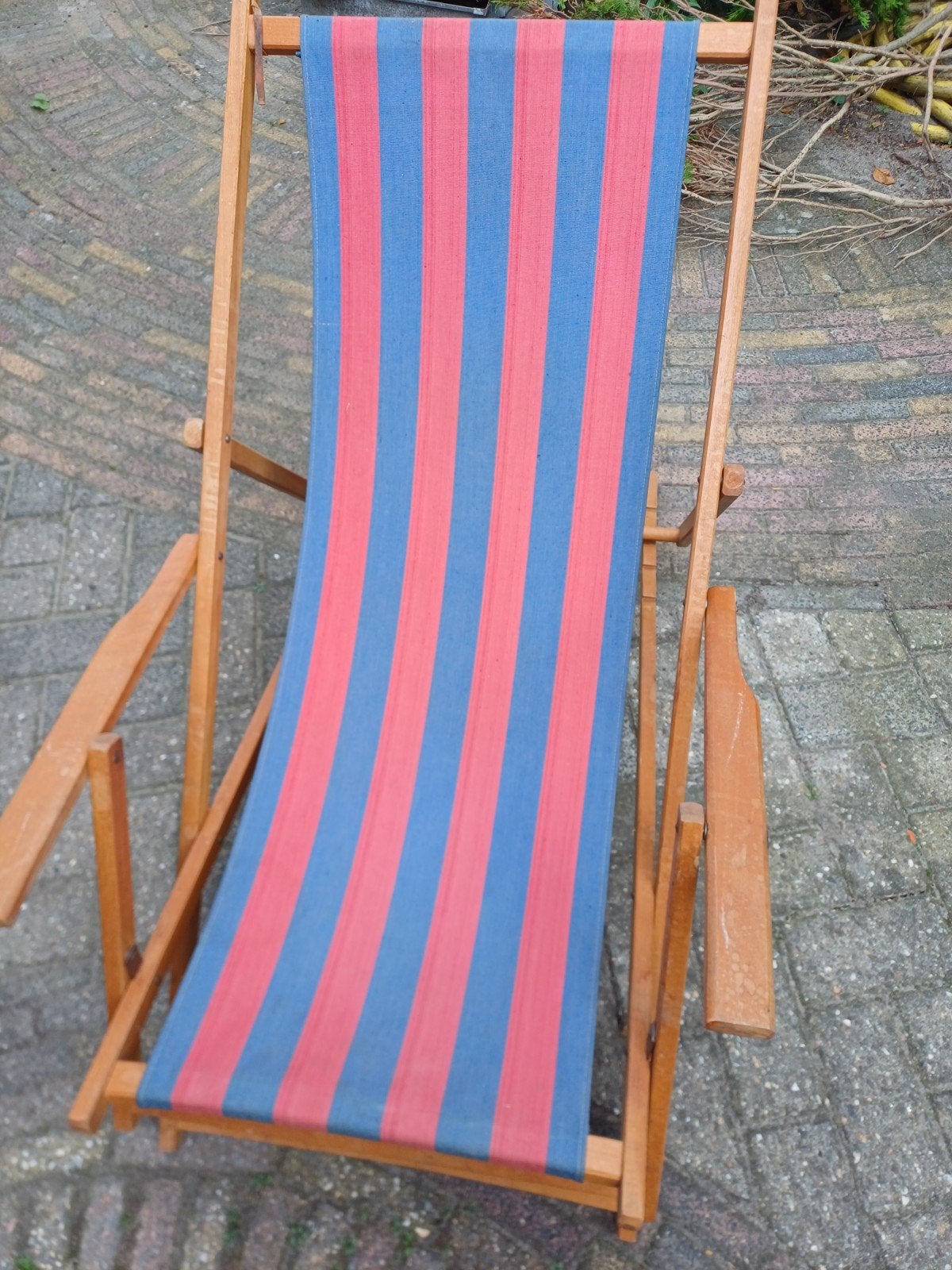 vintage strandstoel, Ophalen, Gebruikt, Hout, Verstelbaar