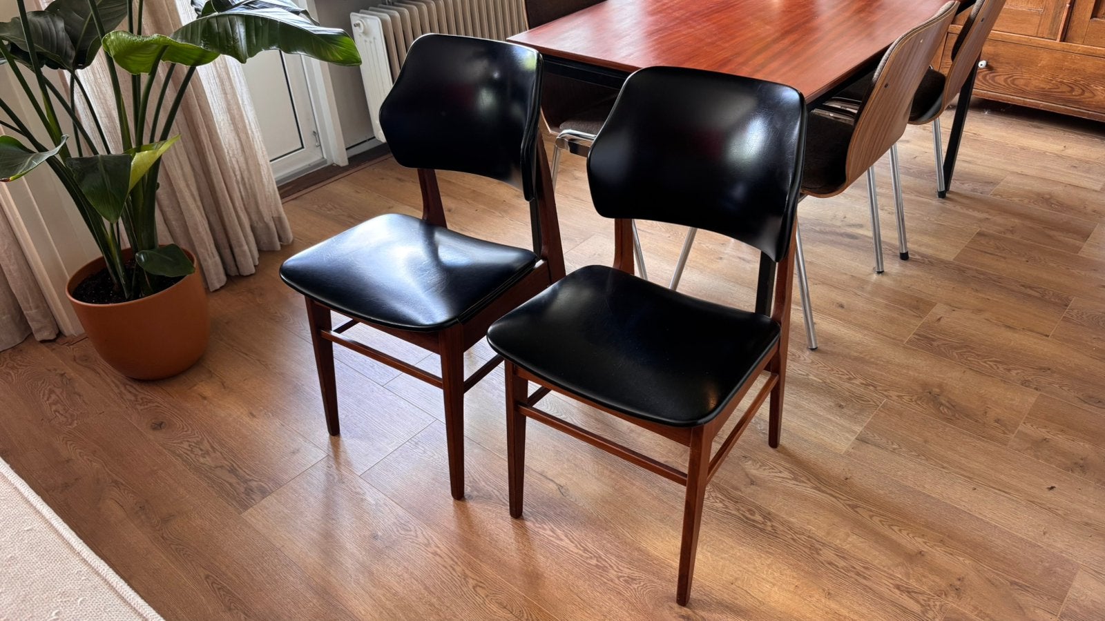 Set Vintage Eetkamerstoelen, Ophalen, Gebruikt, Twee, Bruin