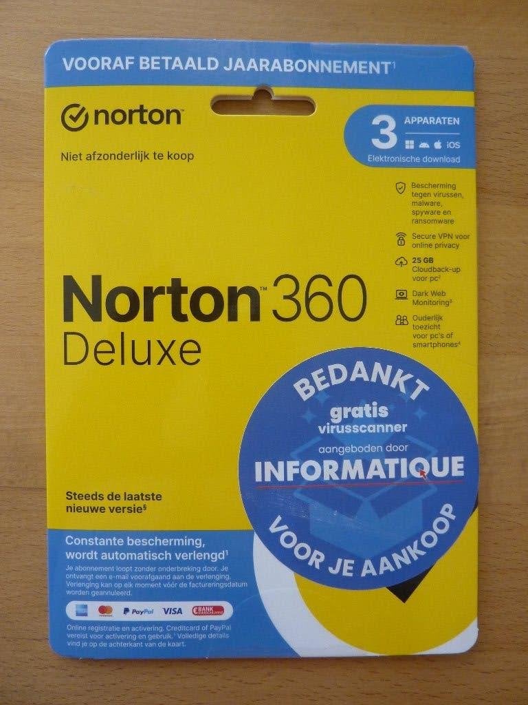 Norton 360 Deluxe nieuw jaarabonnement 3 apparaten virusscan, Verzenden, Nieuw, Overige programma's, Android