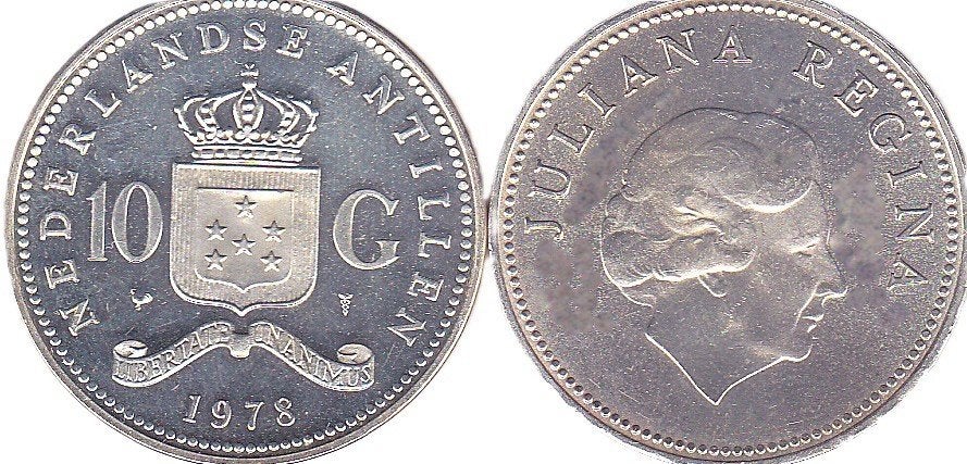 NEDERLANDSE  ANTILLEN  10 GULDEN   1978   2  STUKS, Postzegels en Munten, Munten | Nederland, Ophalen of Verzenden, Koningin Juliana