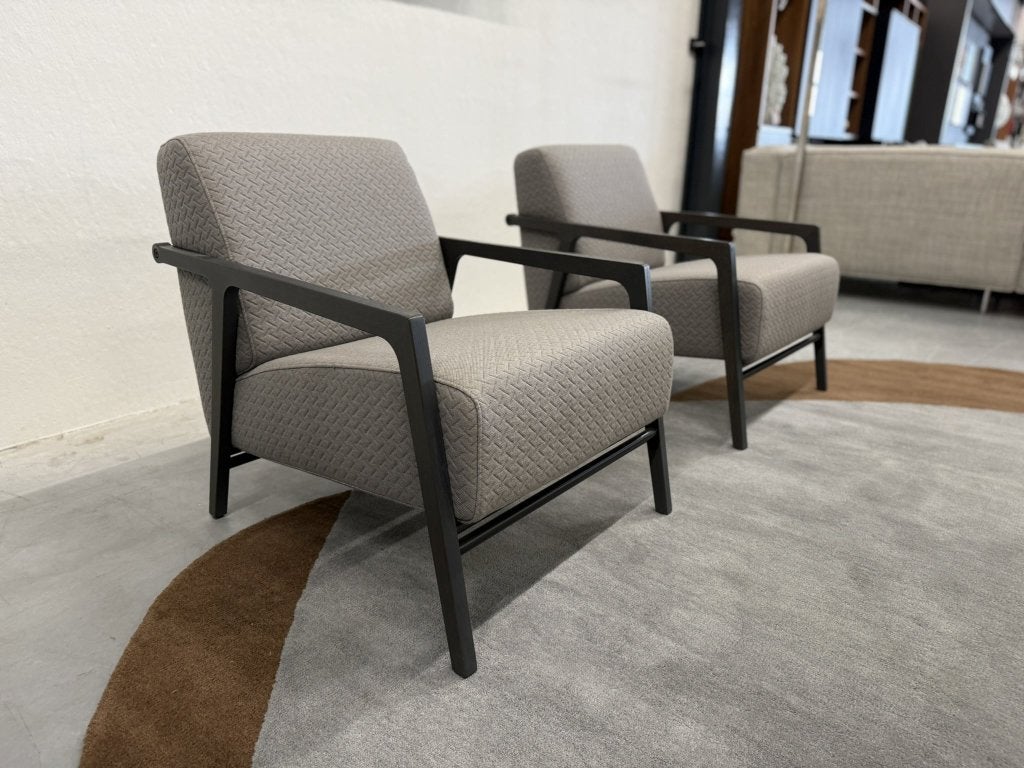 2 nieuw Splinter fauteuils cross stof Design stoel Grijs, Harvink, Info@harvink.nl, Nieuw, 75 tot 100 cm