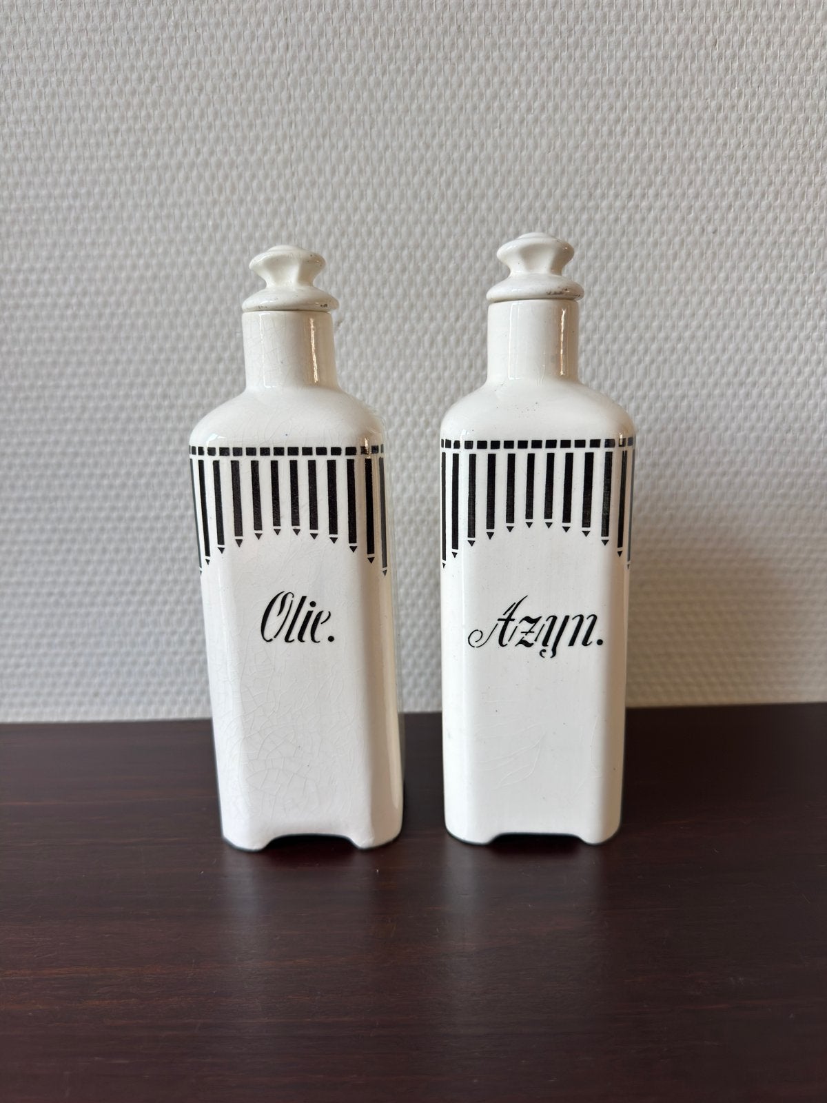 Antiek Art Deco Olie en Azijnstel, Keramiek, Azijn, Kannen, Antiek en Kunst, Antiek | Keramiek en Aardewerk, Ophalen of Verzenden