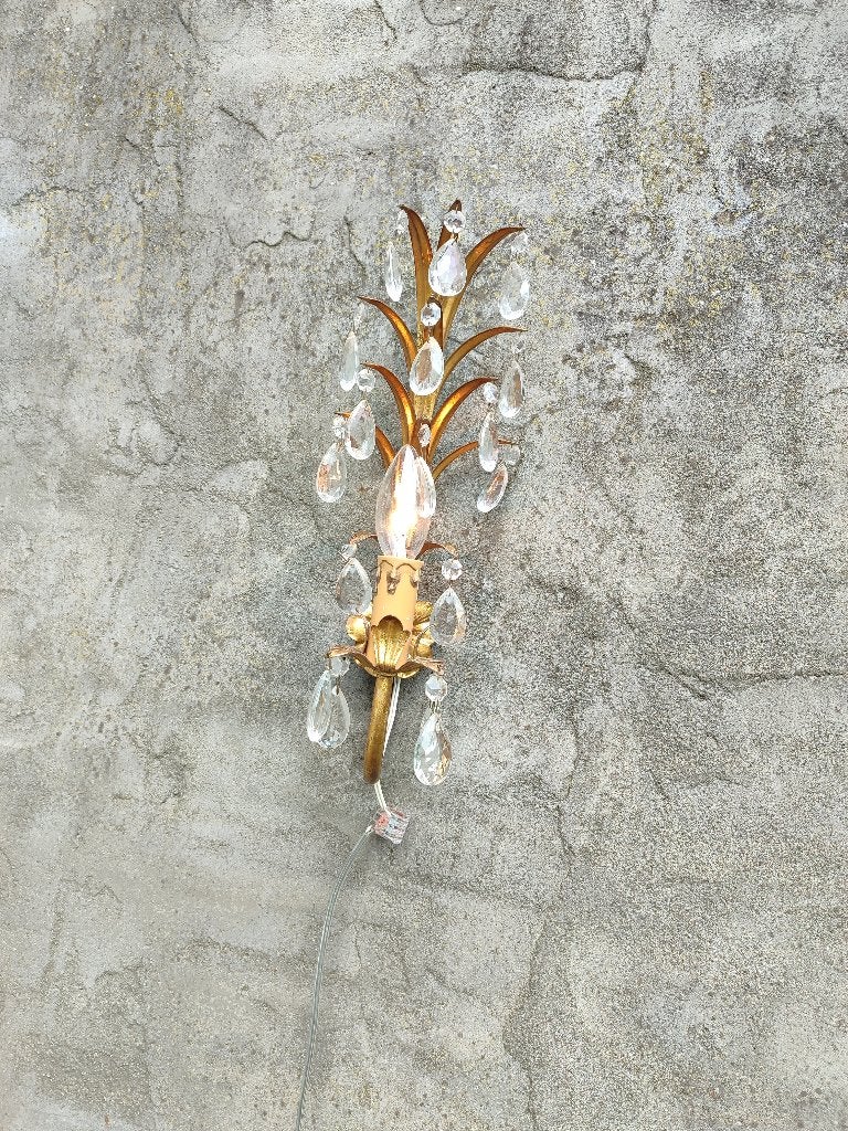 bijzonder antiek wandlampje met kristallen pegels, Ophalen of Verzenden