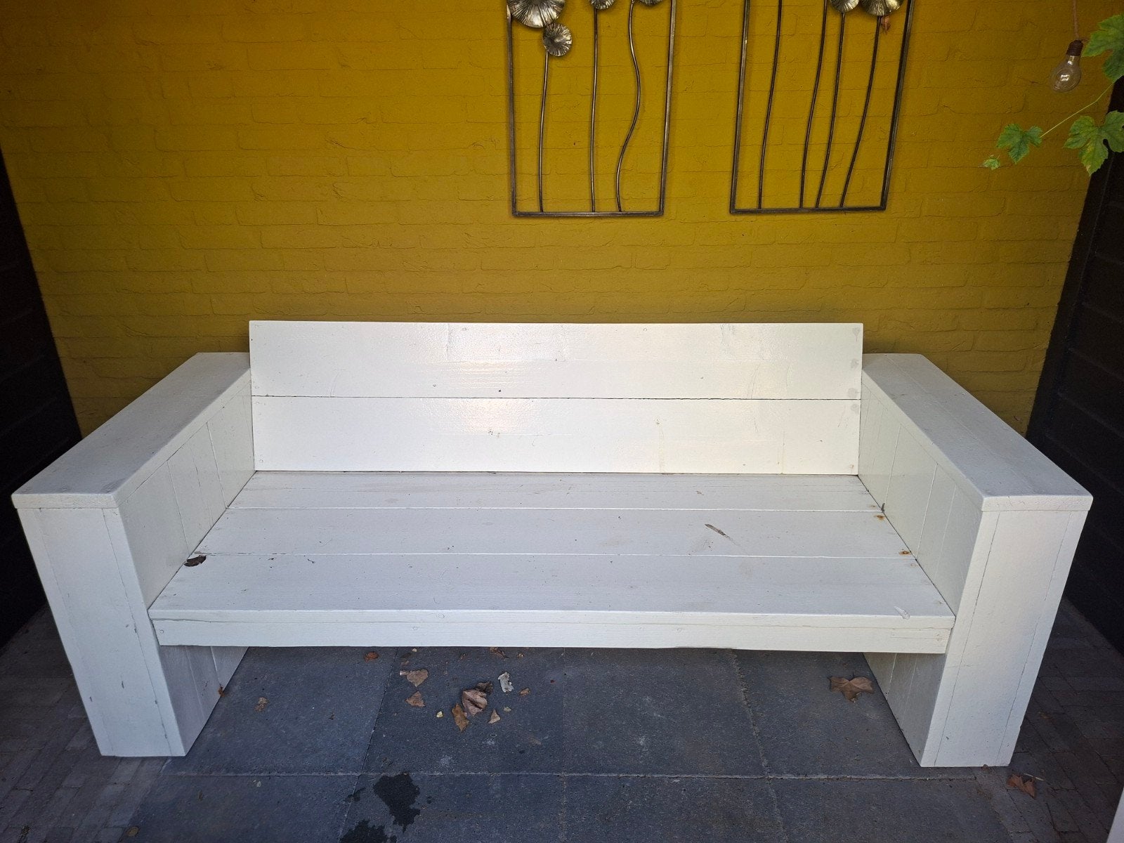 Stevige steigerhouten tuinbank - Wit geverfd, Ophalen, Gebruikt, Hout