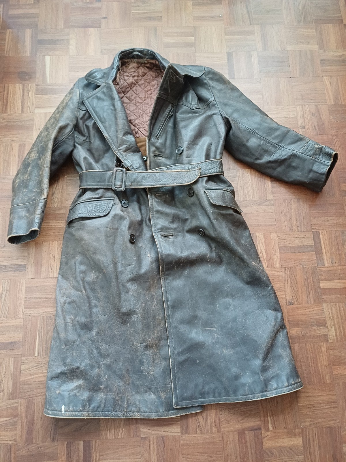 Vintage leren lange (motor) jas., Ophalen of Verzenden, Tweedehands, Dames, Jas | leer