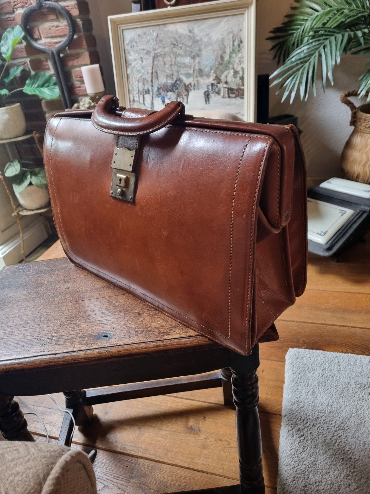 Cognac lederen Aktetas super prijs, Ophalen, 40 tot 60 cm, 30 cm of meer, Bruin