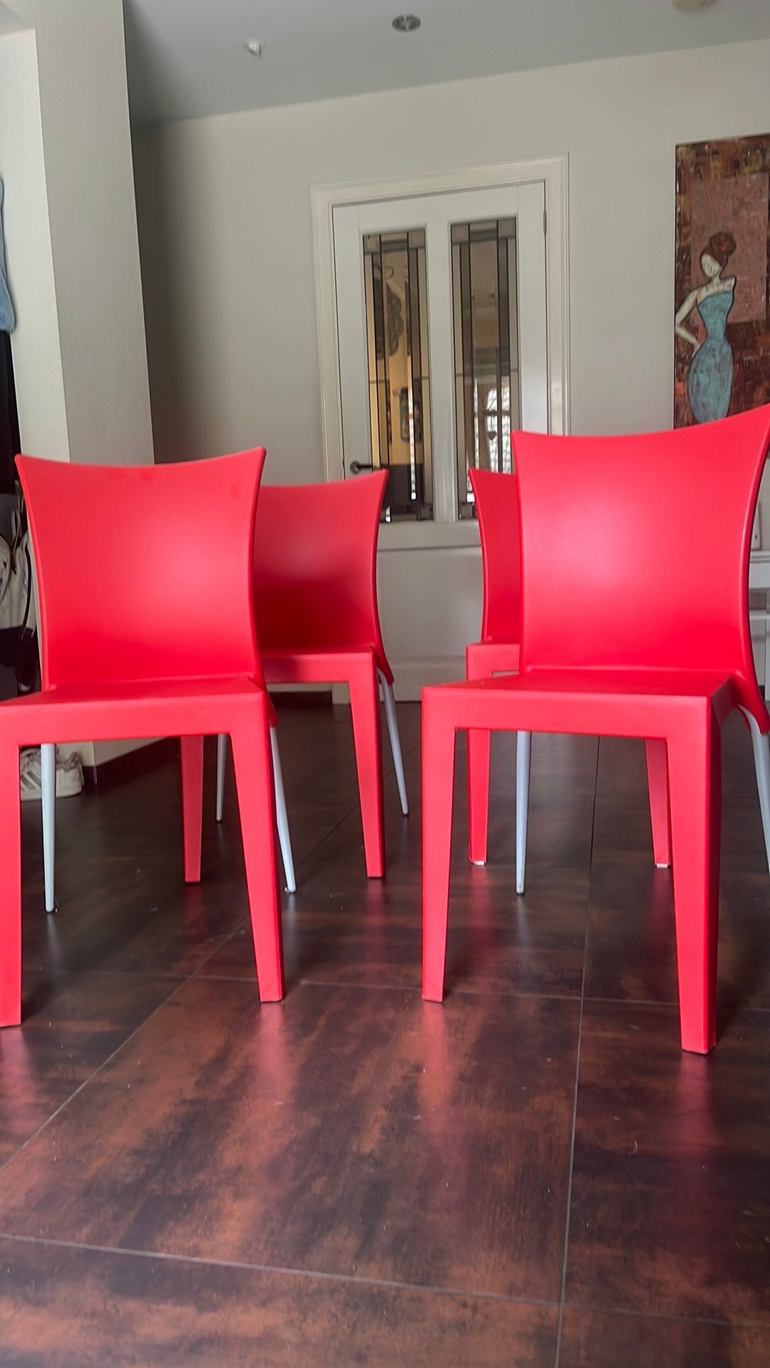 4 rode stoelen., Ophalen, Overige materialen, Gebruikt, Plastic keukenstoelen