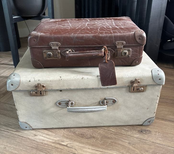 Vintage koffers, Sieraden, Tassen en Uiterlijk, Koffers, Ophalen, Gebruikt, Leer, Minder dan 50 cm