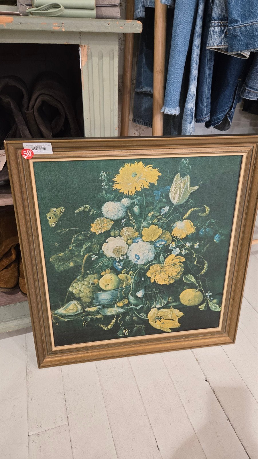 Klassiek stilleven: Vaas met bloemen, fruit en oesters, Antiek en Kunst, Ophalen