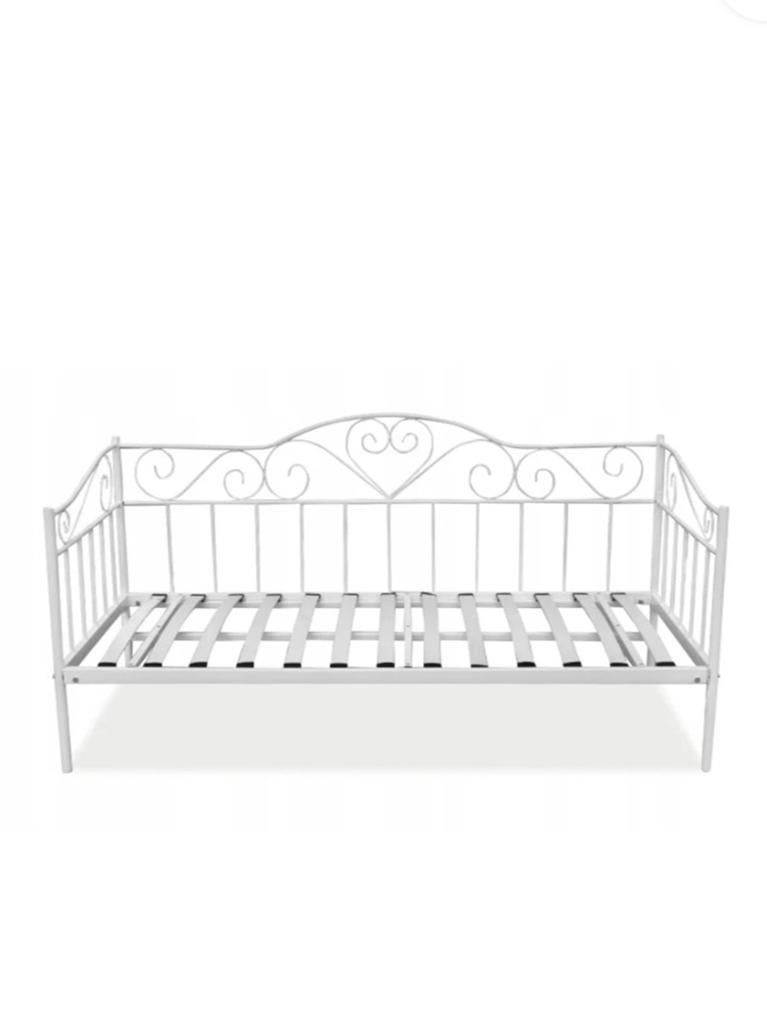 Wit metalen bedbank met sierlijke details, Gebruikt, 90 cm, Eenpersoons, Wit