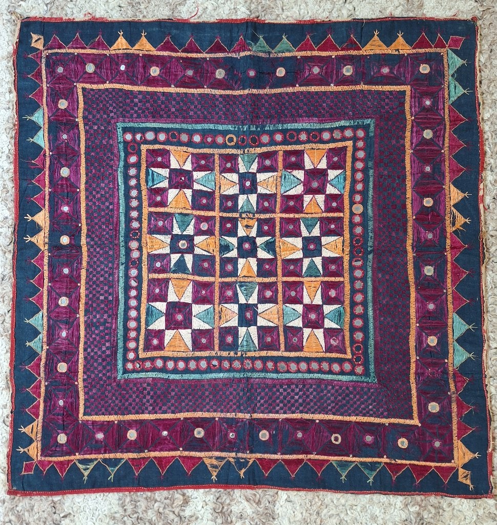 authentiek oud indiaas tempel altaar kleedje 70 x 70 cm, Gebruikt, Paars, Vierkant, 50 tot 100 cm