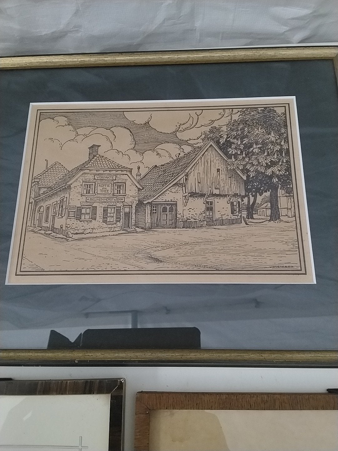 Set van 3 ingelijste prenten: Ets, Lithografie, Gravure, Antiek en Kunst, Ingelijst, 1800 - 1899, Ophalen of Verzenden, Overige technieken