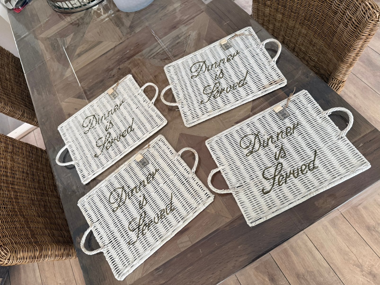 4x Riviera Maison Witte Rattan Onderzetters Placemats, Ophalen, Zo goed als nieuw