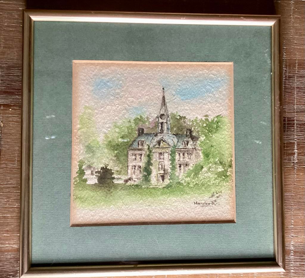 Aquarel Kasteel Hoekelum Ede door Herman G. Ouboter (1984), Antiek en Kunst, Kunst | Schilderijen | Klassiek, Ophalen