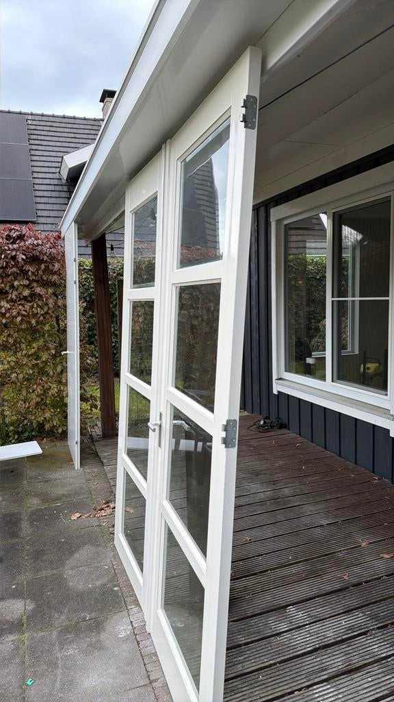 Set van twee witte houten deuren met glazen panelen, Ophalen of Verzenden, Zo goed als nieuw