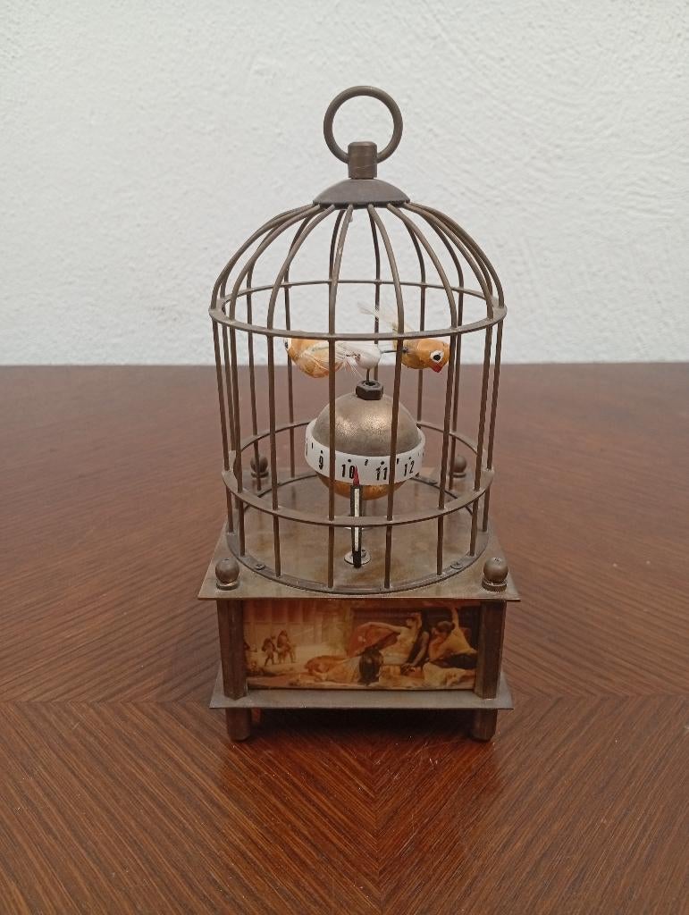 Vintage Vogelkooi-klok met Bewegende Vogeltjes (Automata), Ophalen of Verzenden