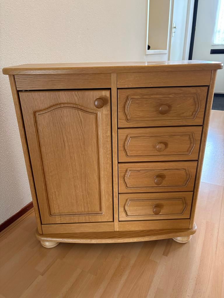 Eikenhouten kastje met lades en deurtje, Ophalen, Gebruikt, Eikenhout, 50 tot 100 cm