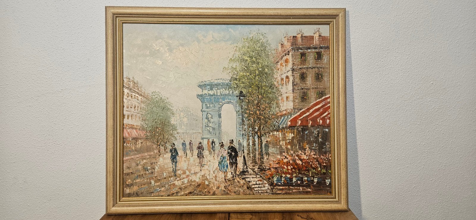 Schilderij Parijs Stadsgezicht Olieverf op Doek Gesigneerd, Doek, Ophalen of Verzenden, Olieverf, Klassiek