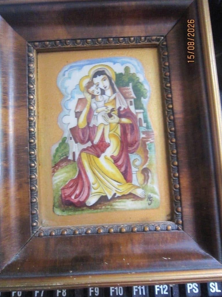 Gesign. Emaille Maria/jezus Portretje Van Wolterman ??, Antiek en Kunst, Ophalen