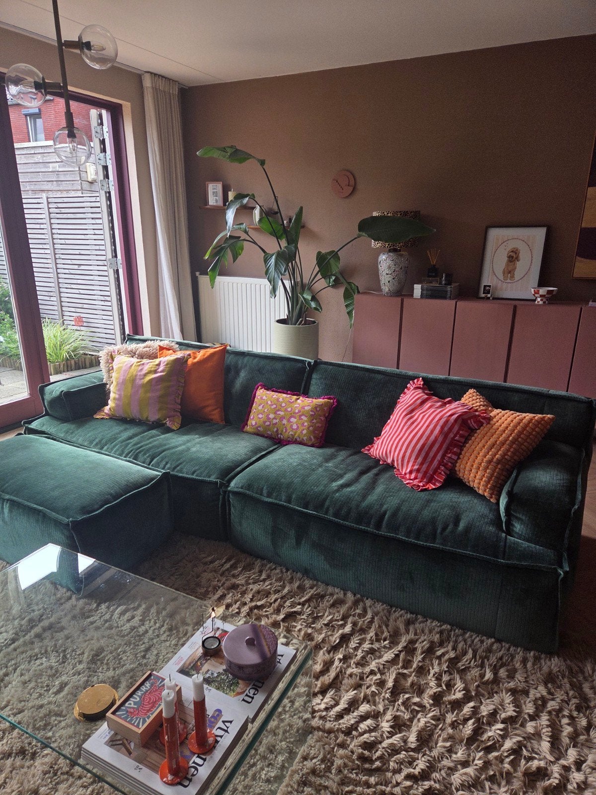 Zo goed als nieuwe groene bank met hocker, Ophalen, Modern, Comfortabel, 250 tot 300 cm, 100 tot 125 cm