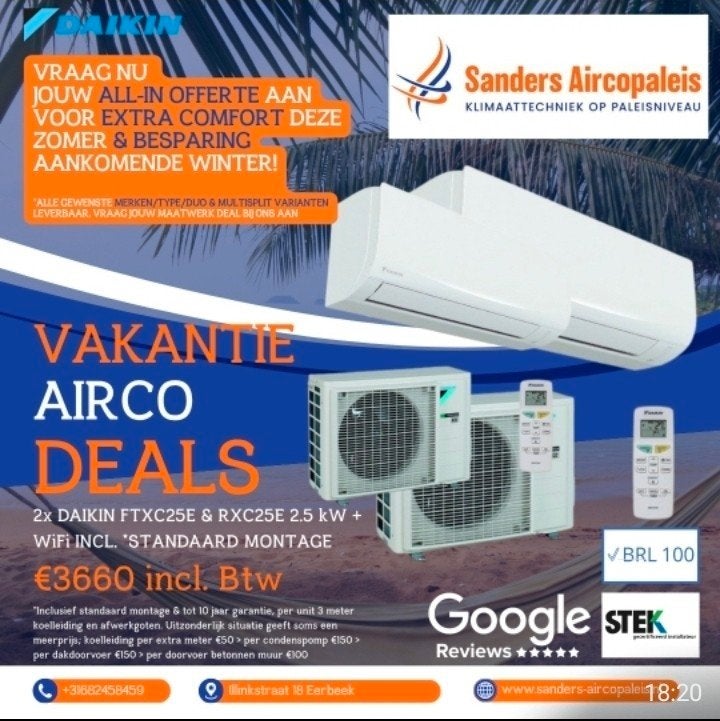 Vakantie Airco Deals Daikin Mitsubishi LG Tcl !!, Koelen en Ontvochtigen, Minder dan 60 m³, Nieuw, 3 snelheden of meer