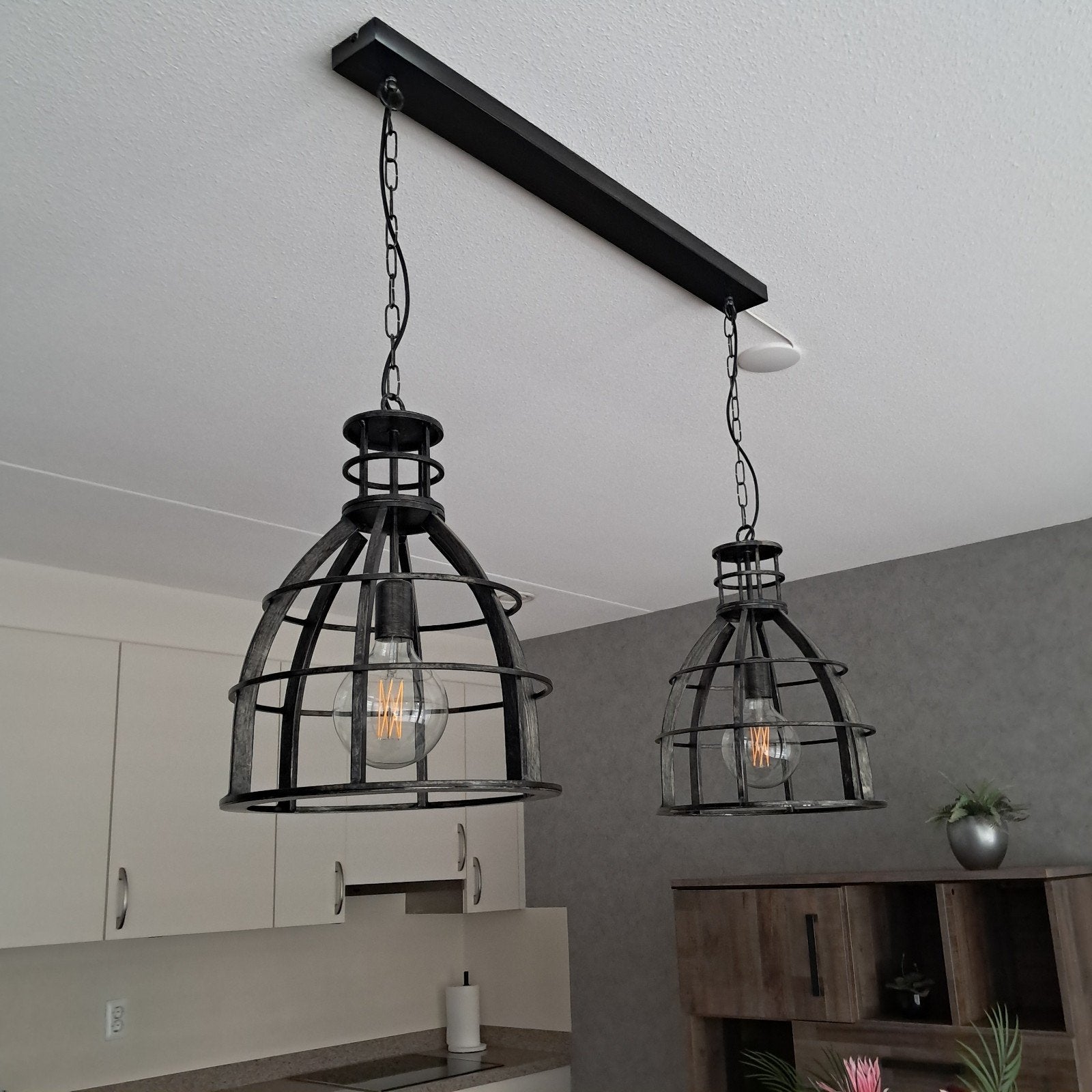 Industriële hanglamp - 2 lampen, Gebruikt, Metaal, Industrieel, E27 (groot)
