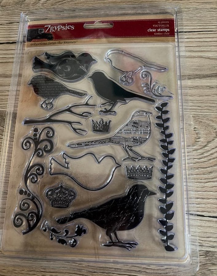 7Gypsies Victoria Clear Stamps - Vogels en Kronen, Hobby en Vrije tijd, Stempelen, Ophalen of Verzenden, Nieuw, Clearstamp