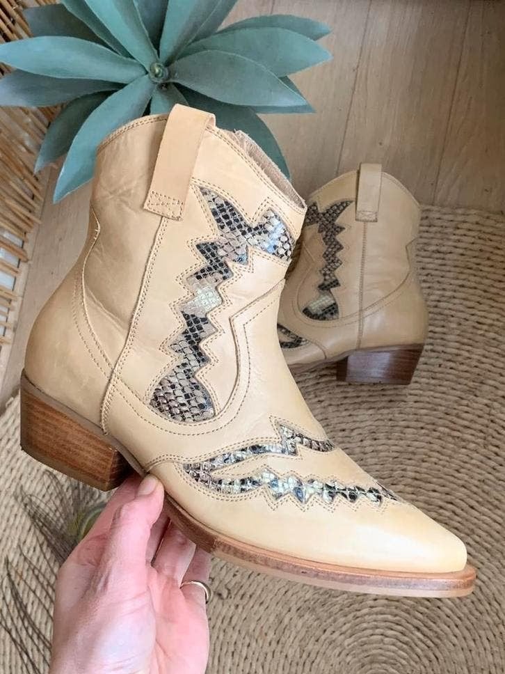 Bronx enkellaarsjes met rits 37 western boots laarzen, -, Beige, -, Lage of Enkellaarzen