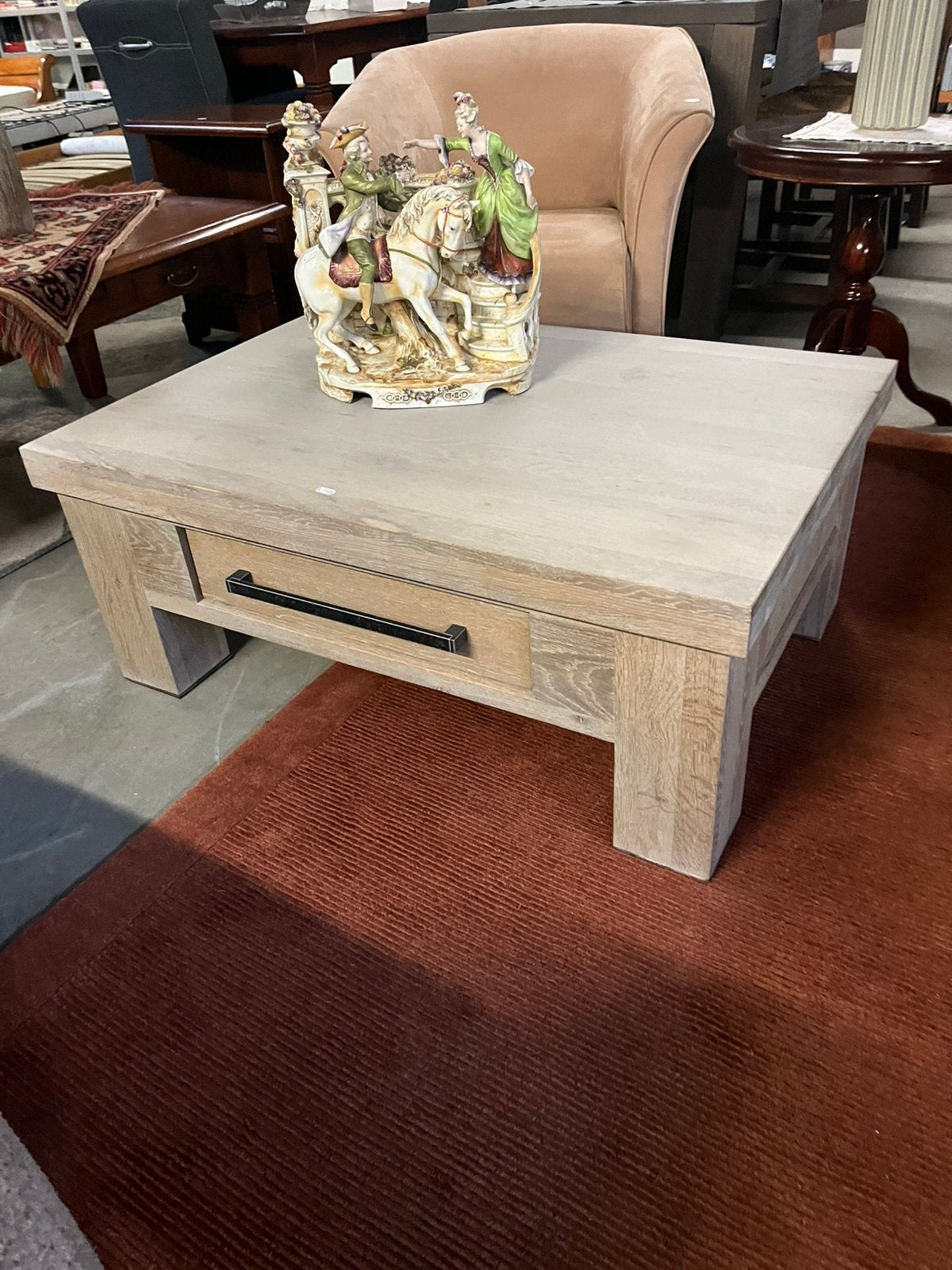 Salontafel vergrijsd, Ophalen, Gebruikt, 100 tot 150 cm, Eikenhout