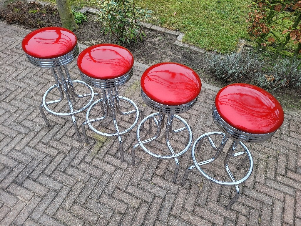 Amerikaanse barkrukken bartafel ( Bel Air) fifties sixties, Huis en Inrichting, Ophalen, Met voetsteun, 60 tot 90 cm, Zo goed als nieuw