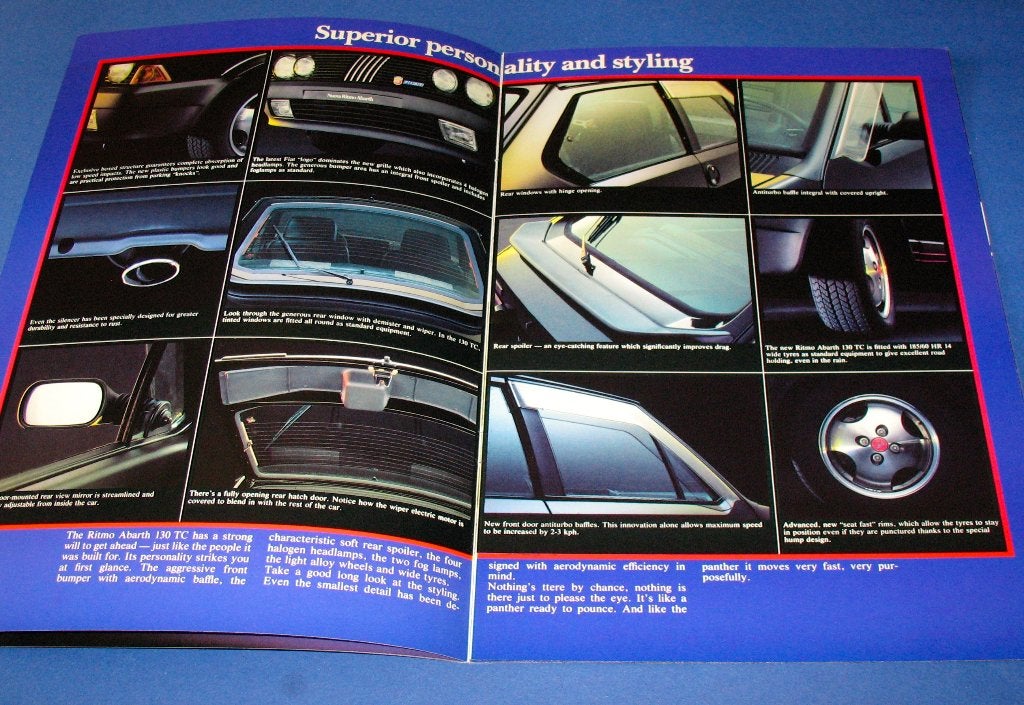 Folder autofolder Fiat Ritmo Abarth 130TC 130 TC 1983 ENG, Ophalen of Verzenden, Zo goed als nieuw, Overige merken