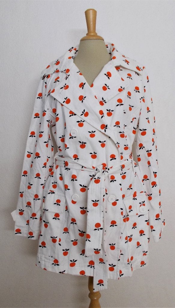 Grappige 100% katoenen jas met appel print van Marimekko! 40, Verzenden, Zo goed als nieuw, Maat 38/40 (M), Wit