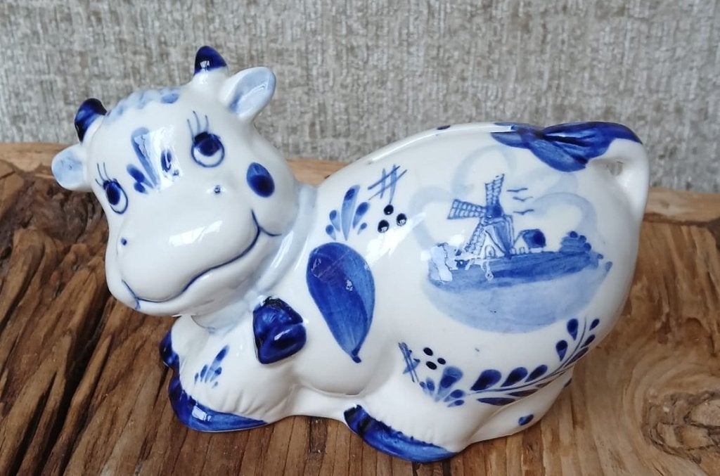 DELFT Vintage Delftsblauwe KOE spaarpot handbeschilderd, Ophalen of Verzenden
