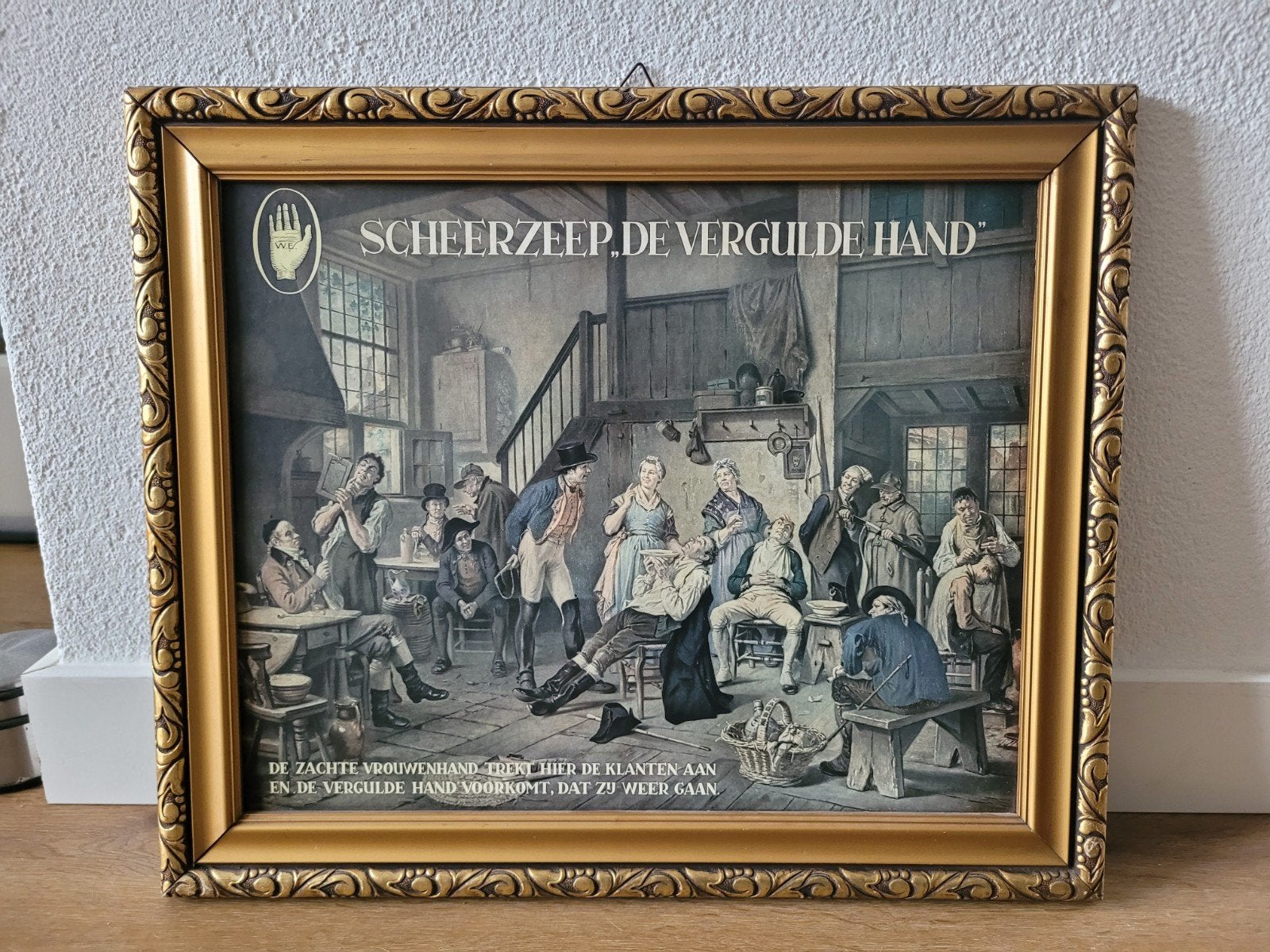 Scheerzeep 'De vergulde hand' reclame schilderij 42,5x 51 cm, Ophalen of Verzenden, Gebruikt, Reclamebord